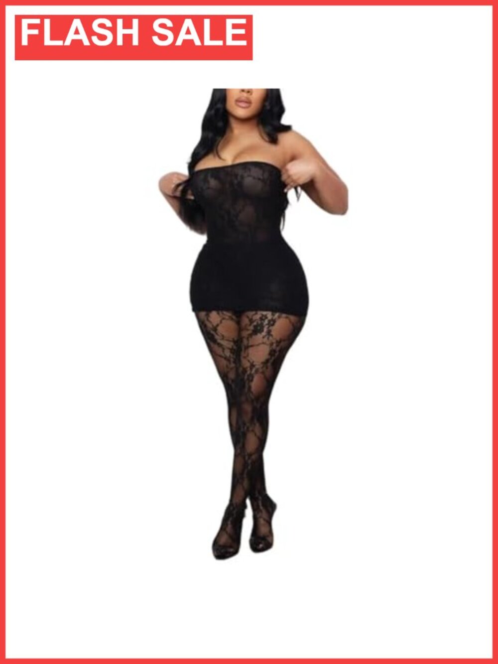 Women 3 Piece Lace Mini Dress Stocking Set Club Outfit